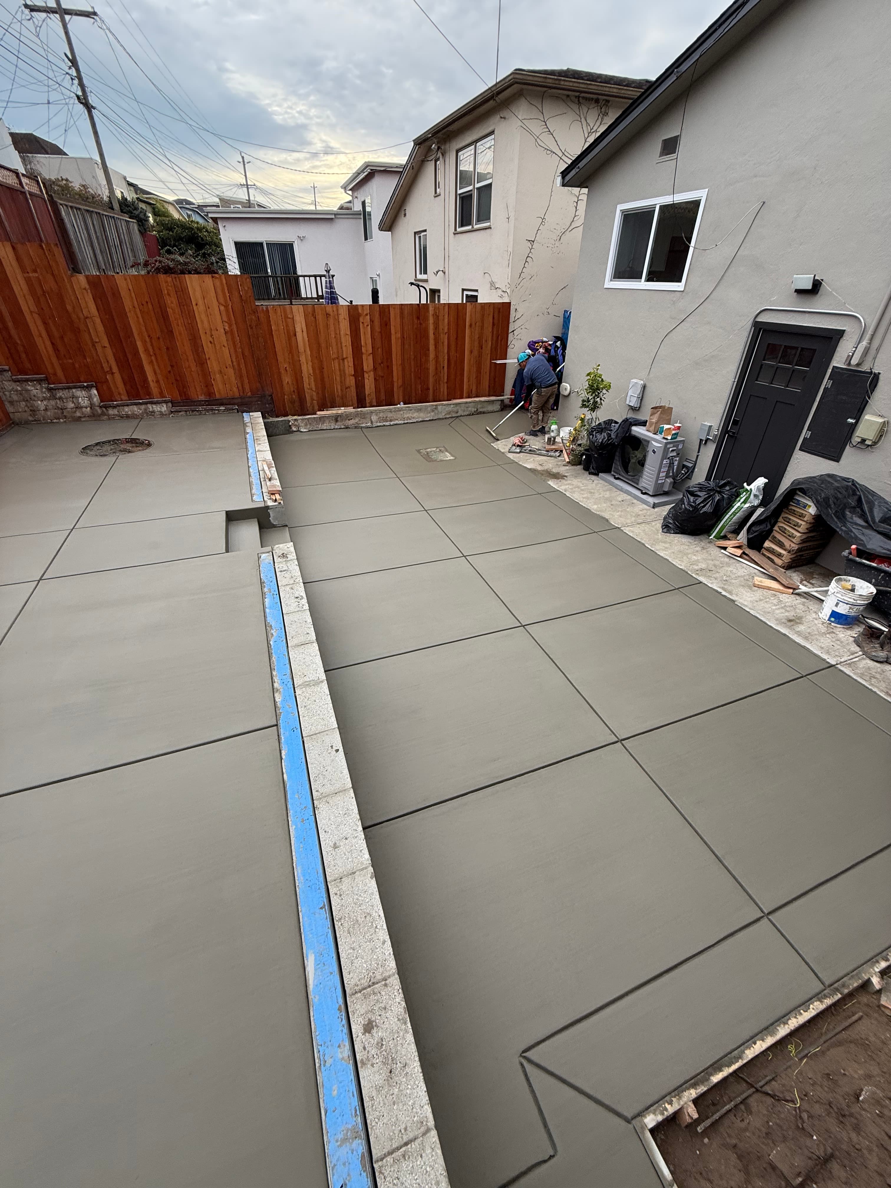Backyard patio with clean control joints